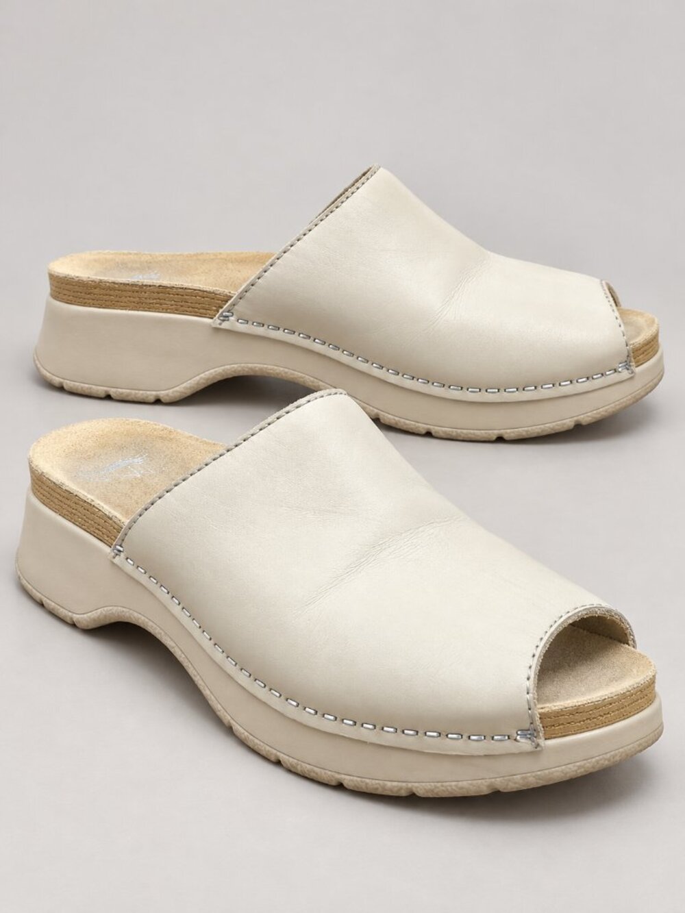 Dansko Ravyn Ivory Leather Peep Toe Platform Slide Sandals EU 38 US 7.5-8